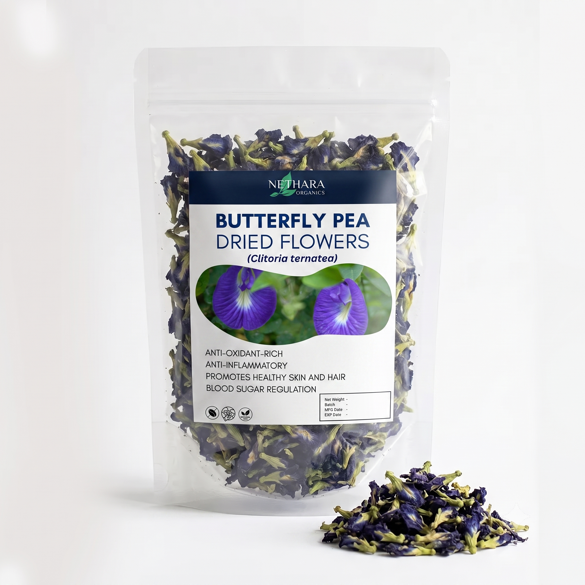 Premium Dried Butterfly Pea Flowers (Clitoria ternatea)