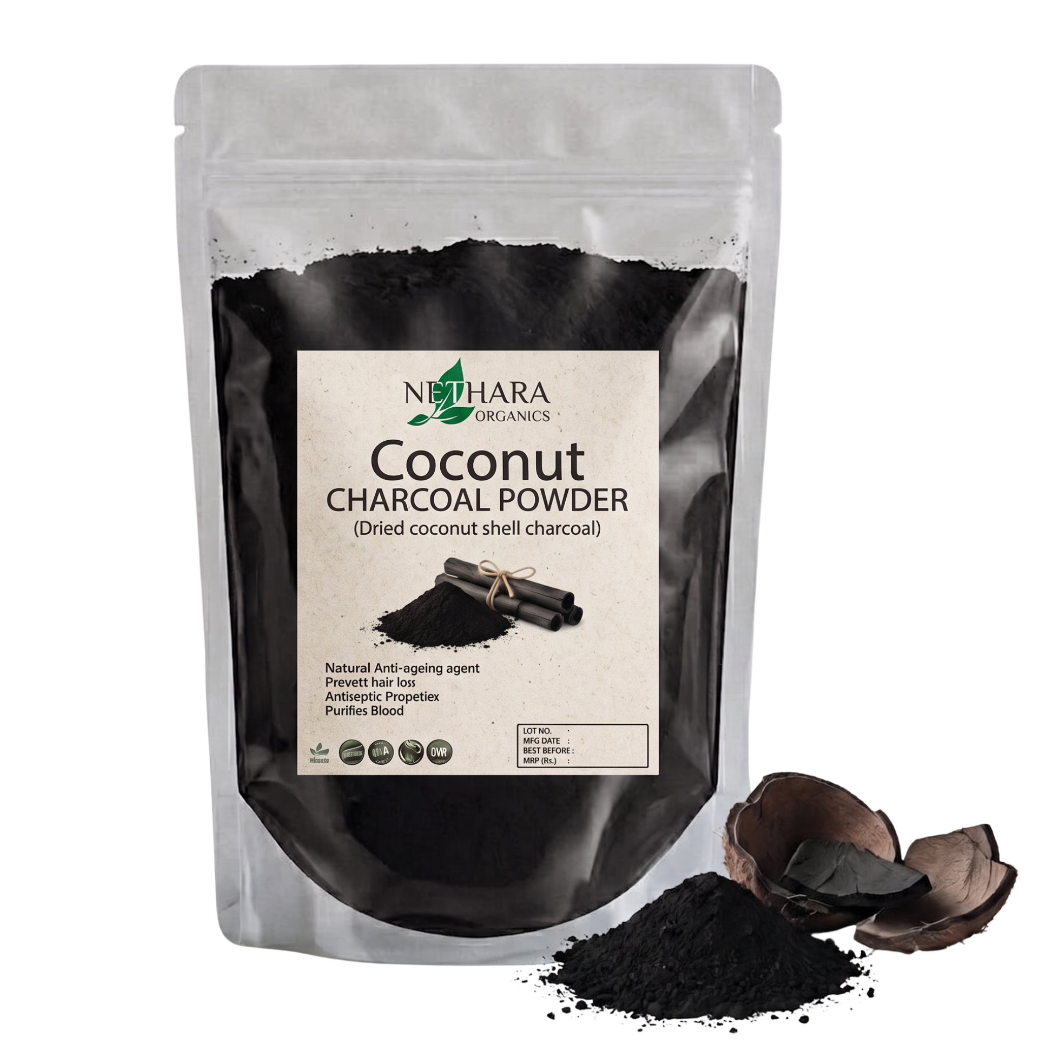 Premium Ceylon Coconut Shell Charcoal Powder | 100% Natural | Fine Powder